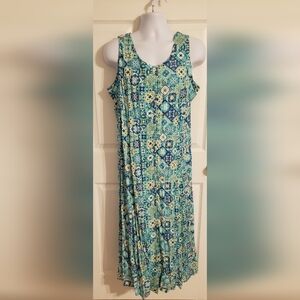 EUC Koret Brand Sleeveless Teal and Navy Maxi Dress Size L